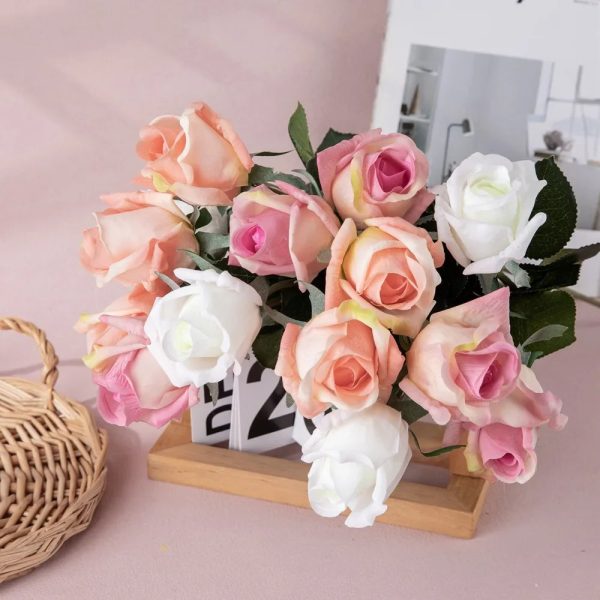 10-Piece Real Touch Moisturizing Rose Bud Artificial Flowers for Wedding and Home Decor
