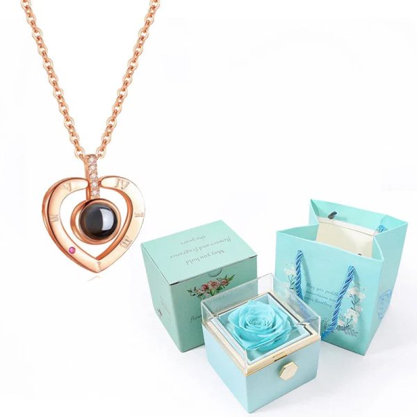 100 Languages I Love You Necklace with Rotating Rose