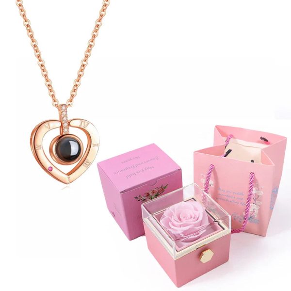 100 Languages I Love You Necklace with Rotating Rose