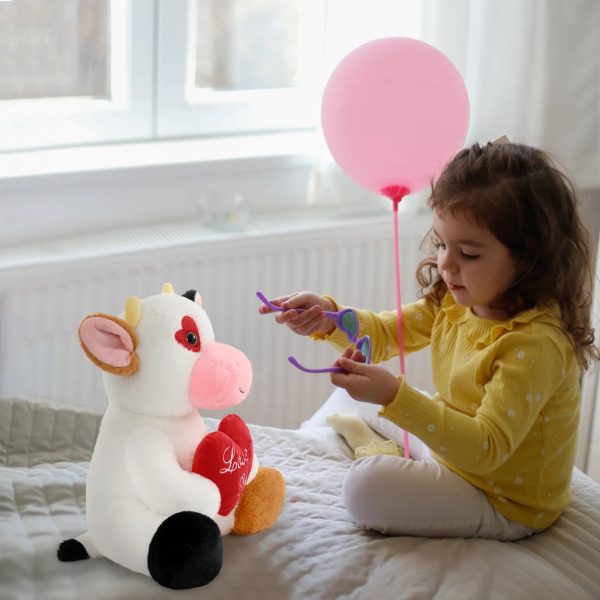 12in Cow Plush with Heart Soft Stuffed Toy Gift for Valentine