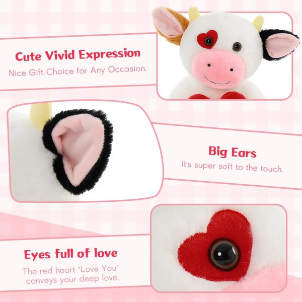 12in Cow Plush with Heart Soft Stuffed Toy Gift for Valentine