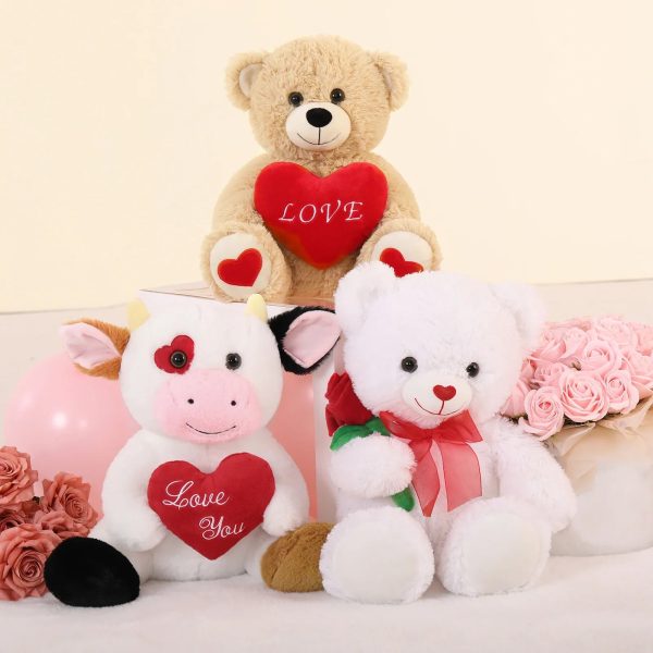 12in Cow Plush with Heart Soft Stuffed Toy Gift for Valentine