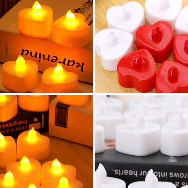 12pcs Heart Shaped Flameless LED Tealight Candles