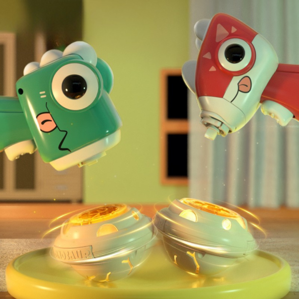 2 in 1 Dino Spinning Top and Frisbee Launcher Toy