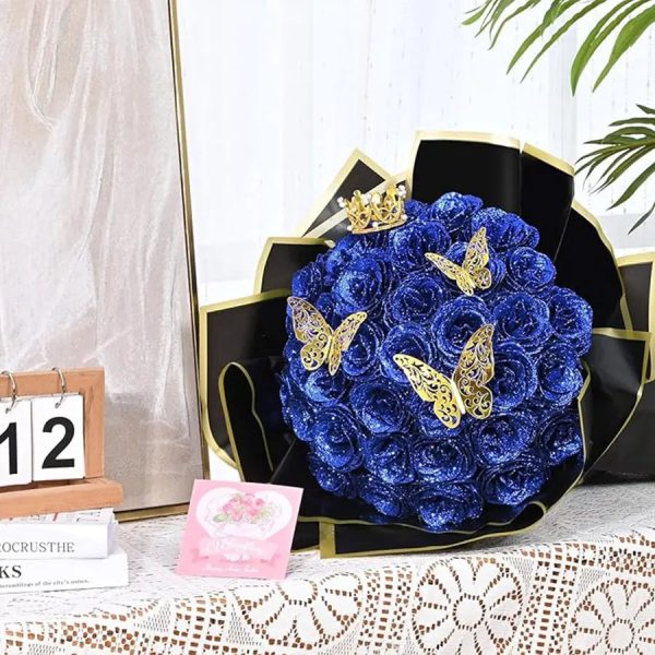 24-Piece Artificial Roses with Golden Butterflies – DIY Home and Wedding Decoration