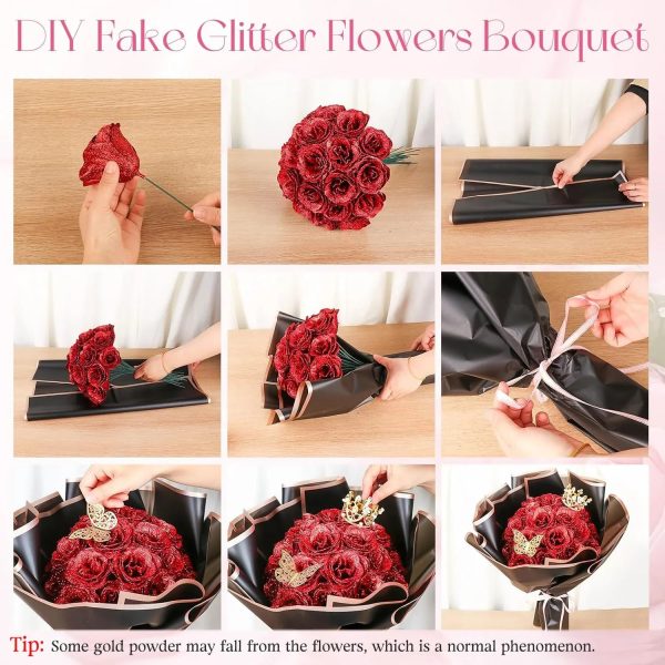 24-Piece Artificial Roses with Golden Butterflies – DIY Home and Wedding Decoration