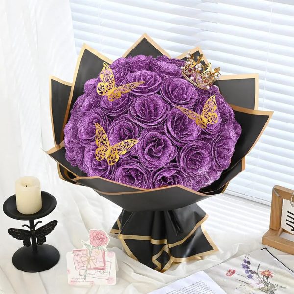24-Piece Artificial Roses with Golden Butterflies – DIY Home and Wedding Decoration