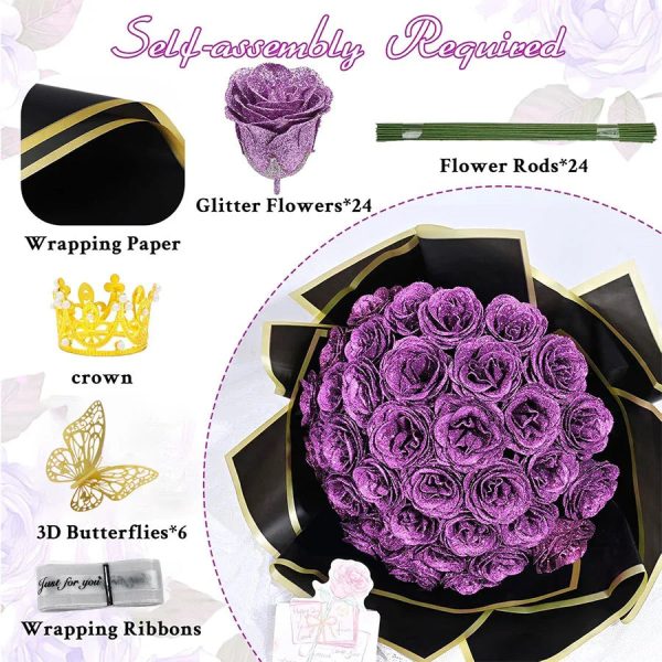 24-Piece Artificial Roses with Golden Butterflies – DIY Home and Wedding Decoration