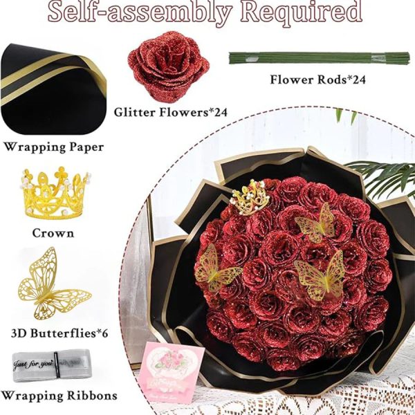 24-Piece Artificial Roses with Golden Butterflies – DIY Home and Wedding Decoration
