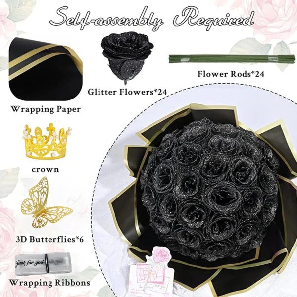 24-Piece Artificial Roses with Golden Butterflies – DIY Home and Wedding Decoration