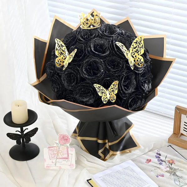 24-Piece Artificial Roses with Golden Butterflies – DIY Home and Wedding Decoration