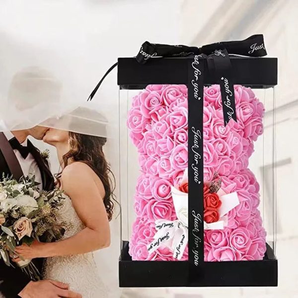 25cm Artificial Rose Bear with Gift Box