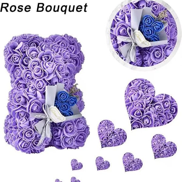 25cm Artificial Rose Bear with Gift Box
