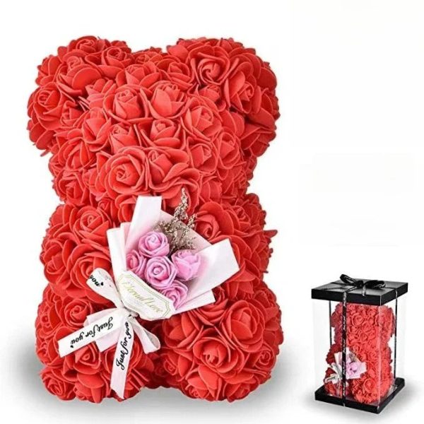 25cm Artificial Rose Bear with Gift Box