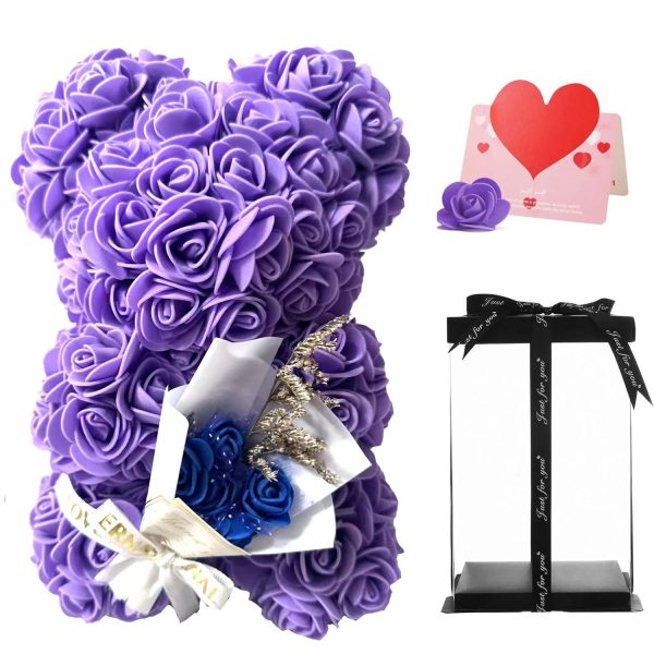 25cm Artificial Rose Bear with Gift Box