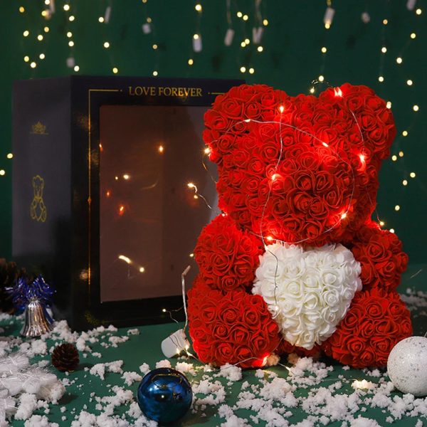 25cm Artificial Rose Teddy Bear with Decorative Light
