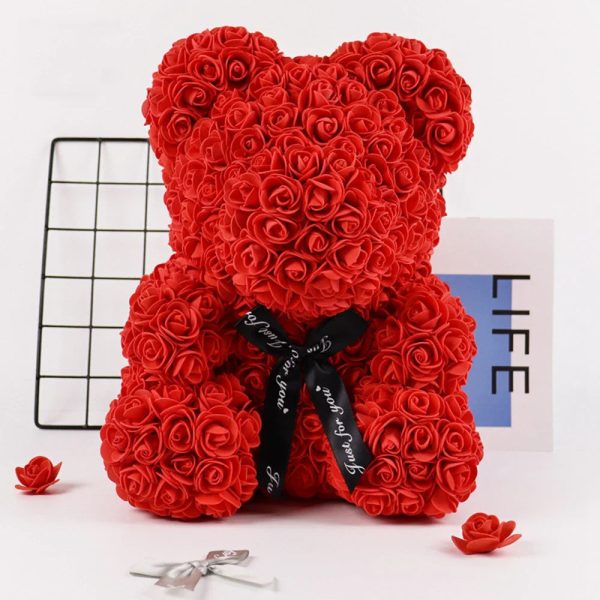 25cm Artificial Rose Teddy Bear with Decorative Light