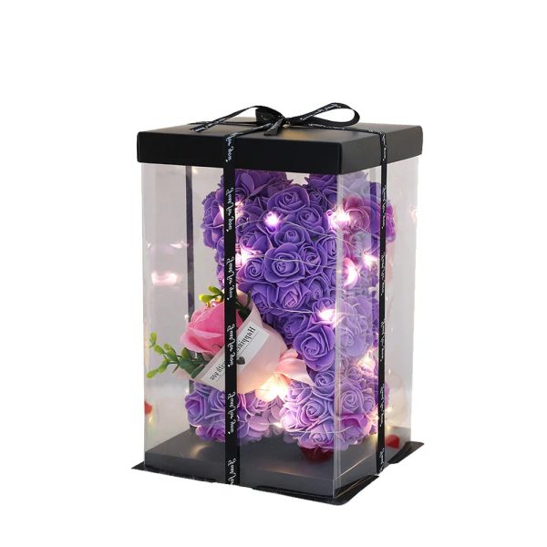 25cm Teddy Rose Bear with Lighted Box Artificial Flower Gift for Valentine's Day and Special Occasions
