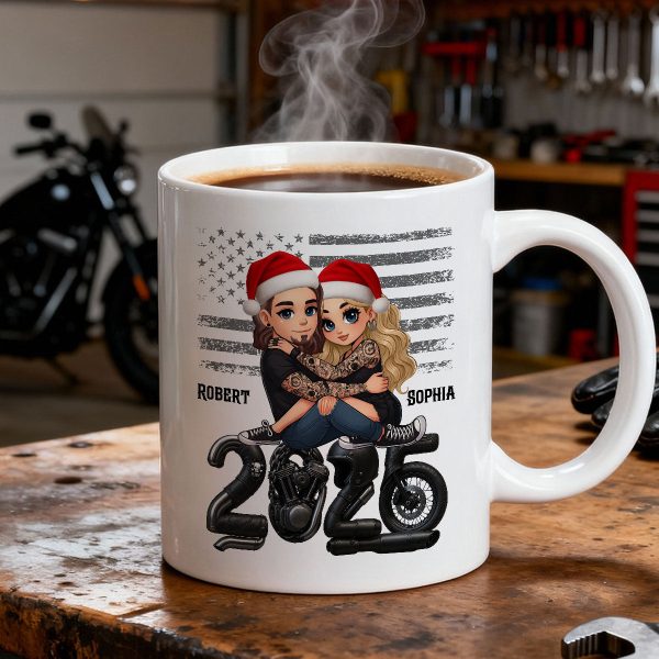 3D Effect Biker Couple Christmas - Personalized Mug - Gift For Bikers, Gift For Him, For Her