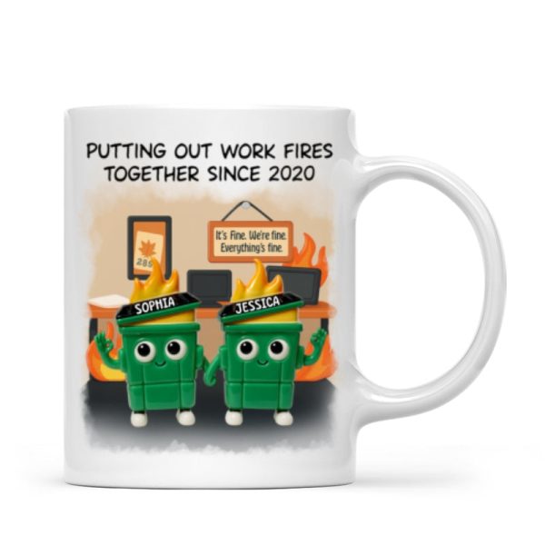 3D Effect Dumpster Fires In Office Scene - Personalized Mug - Funny Gift For Colleagues, Work Besties