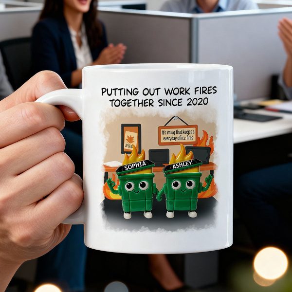 3D Effect Dumpster Fires In Office Scene - Personalized Mug - Funny Gift For Colleagues, Work Besties