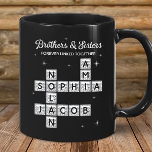 3D Shining Effect Brothers Sisters Crossword Puzzle Art - Personalized Mug - Christmas Gift For Siblings, Brothers, Sisters