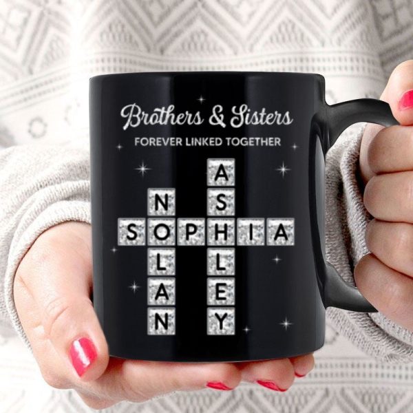 3D Shining Effect Brothers Sisters Crossword Puzzle Art - Personalized Mug - Christmas Gift For Siblings, Brothers, Sisters