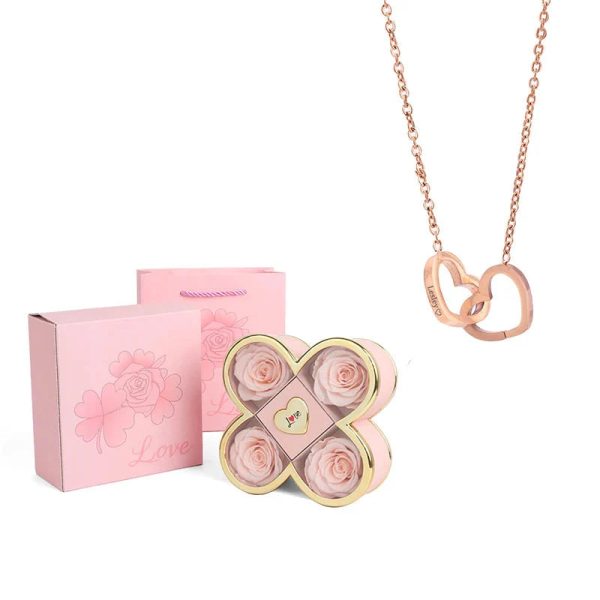 4-Leaf Clover Eternal Rose Jewelry Box with Necklace Gift