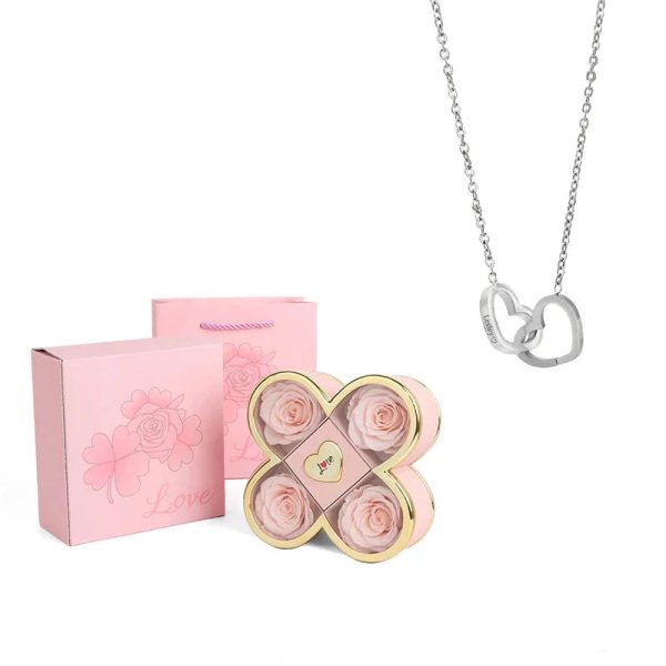 4-Leaf Clover Eternal Rose Jewelry Box with Necklace Gift