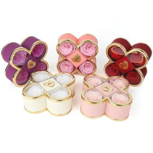 4-Leaf Clover Eternal Rose Jewelry Box with Necklace Gift