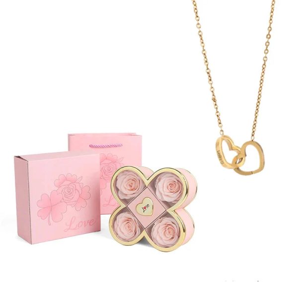 4-Leaf Clover Eternal Rose Jewelry Box with Necklace Gift