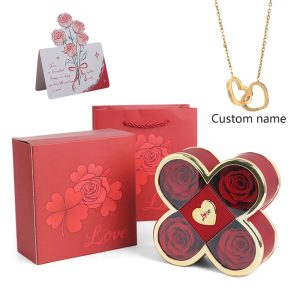 4-Leaf Clover Eternal Rose Jewelry Box with Necklace Gift