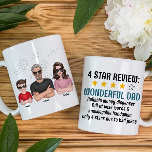 4 Star Review Wonderful Dad-Personalized Coffee Mug- Gift For Dad- Dad Coffee Mug