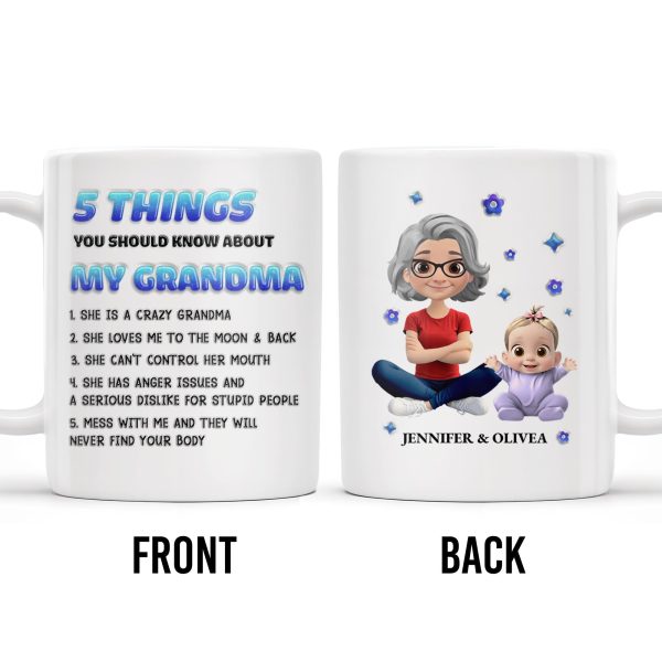 5 Things You Should Know About My Grandma, Cartoon Grandma And Baby - Personalized Custom Coffee Mug - GRM068_MG