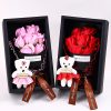 7-Head Rose Bouquet with Little Bear Gift Box Handmade Artificial Flowers for Valentine's Day and Special Occasions