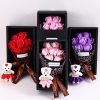 7-Head Rose Bouquet with Little Bear Gift Box Handmade Artificial Flowers for Valentine's Day and Special Occasions