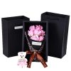 7-Head Rose Bouquet with Little Bear Gift Box Handmade Artificial Flowers for Valentine's Day and Special Occasions