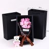 7-Head Rose Bouquet with Little Bear Gift Box Handmade Artificial Flowers for Valentine's Day and Special Occasions