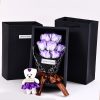 7-Head Rose Bouquet with Little Bear Gift Box Handmade Artificial Flowers for Valentine's Day and Special Occasions