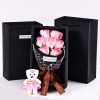 7-Head Rose Bouquet with Little Bear Gift Box Handmade Artificial Flowers for Valentine's Day and Special Occasions