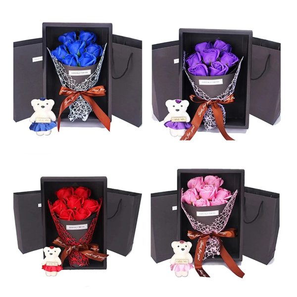 7-Head Rose Bouquet with Little Bear Gift Box – Handmade Gift for Valentine’s Day, Mother’s Day, or Birthday