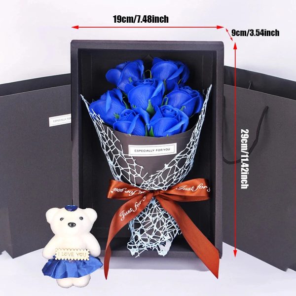 7-Head Rose Bouquet with Little Bear Gift Box – Handmade Gift for Valentine’s Day, Mother’s Day, or Birthday