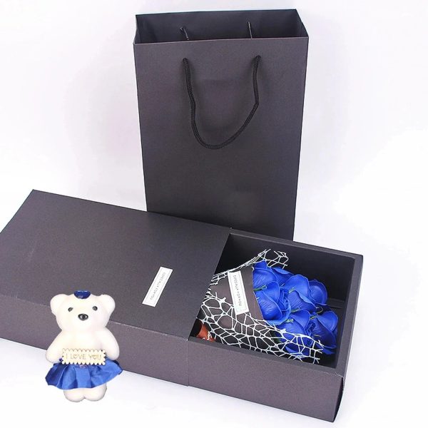 7-Rose Soap Bouquet with Little Bear Gift Box Handmade for Valentine's Day and Special Occasions
