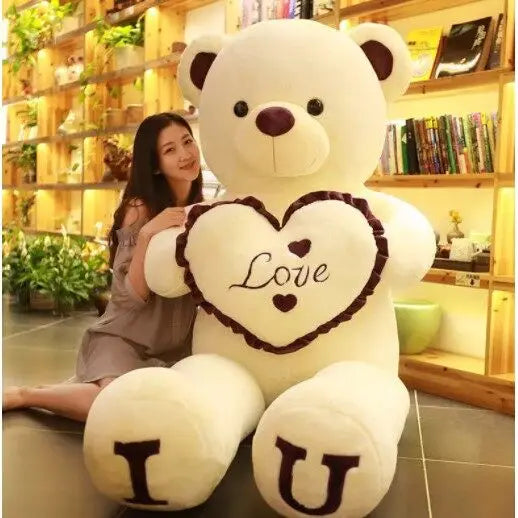 80/100cm I Love You Teddy Bear Plush – Large Soft Stuffed Toy for Kids, Girlfriend, or Valentine’s Day