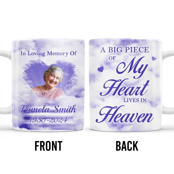 A Big Piece Of My Heart Lives In Heaven With Clouds And Hearts - Personalized Custom Coffee Mug - HME152_MG