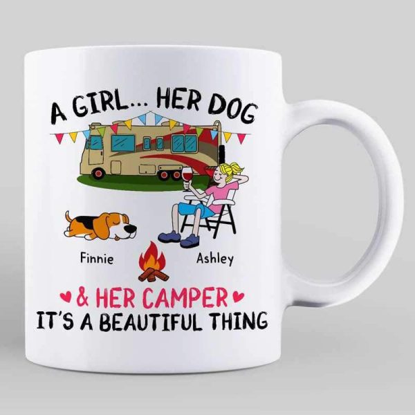 A Camping Girl And Her Fur Babies Dogs Cats Personalized Mug