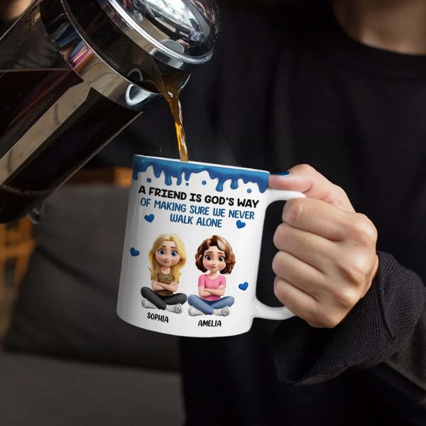 A Friend Is God's Way Of Making Sure We Never Walk Alone 3D Effect - Personalized White Edge-to-Edge Mug