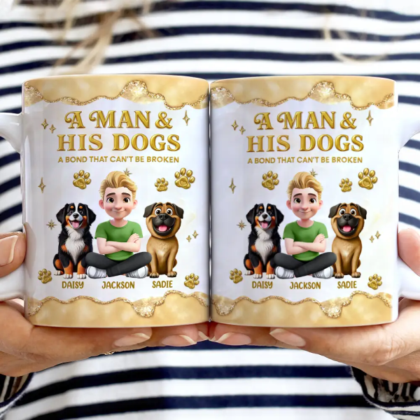 A Girl And Her Dog A Bond Can't Be Broken Gold Effect - Personalized White Edge-to-Edge Mug