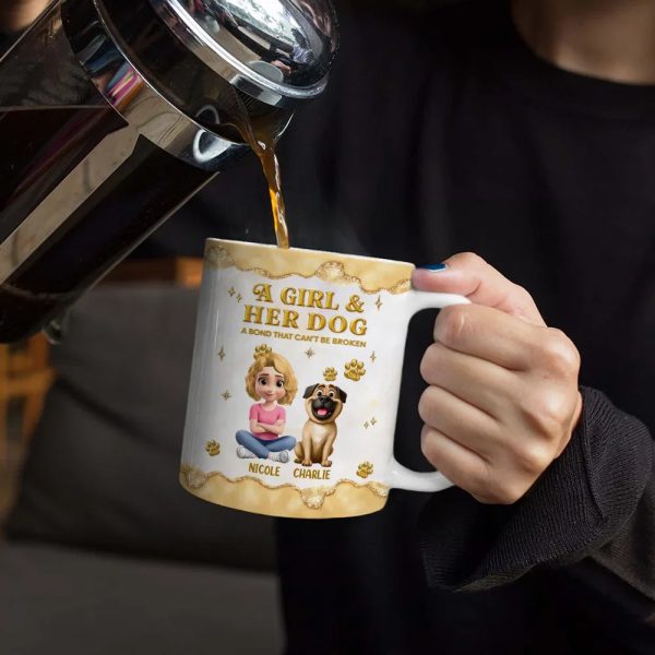 A Girl And Her Dog A Bond Can't Be Broken Gold Effect - Personalized White Edge-to-Edge Mug