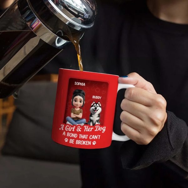 A Girl And Her Dog A Bond That Can't Be Broken Toy Box - Personalized White Edge-to-Edge Mug